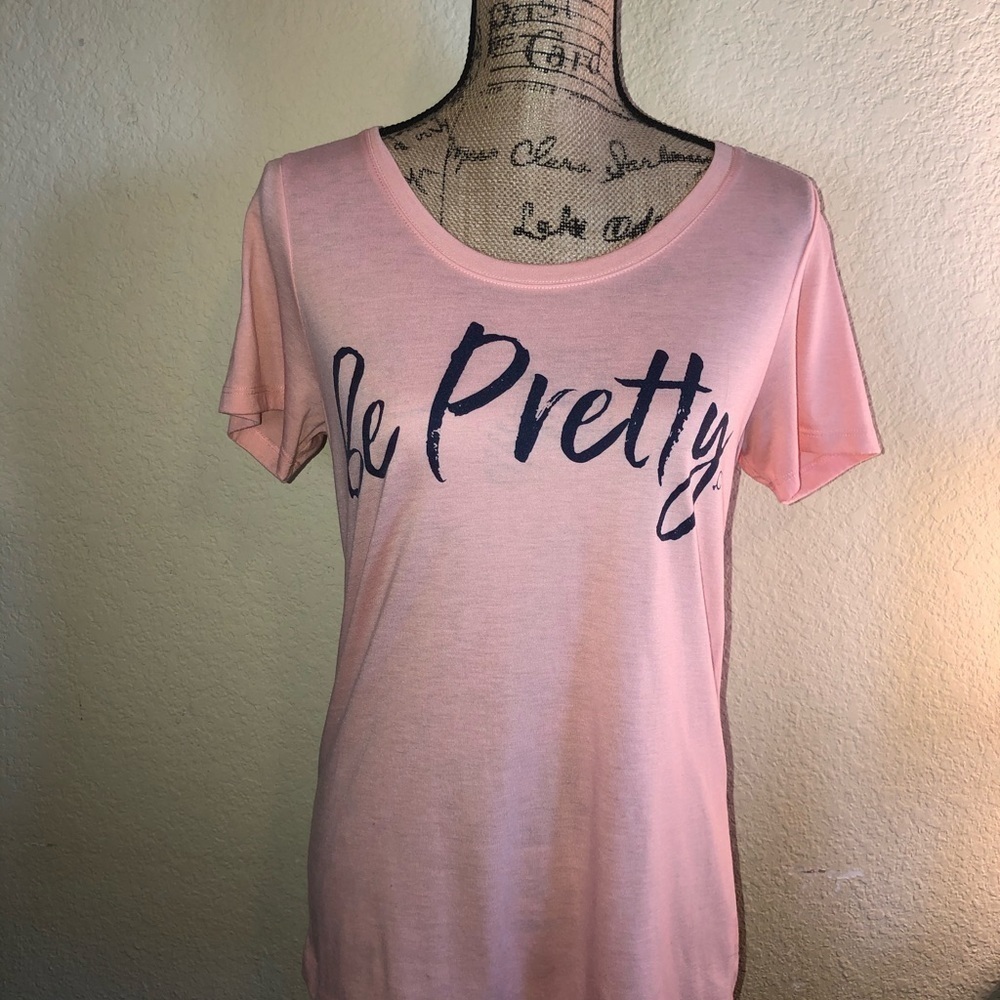 Cheekys Be Pretty Coral T-Shirt with Navy writing Size Medium